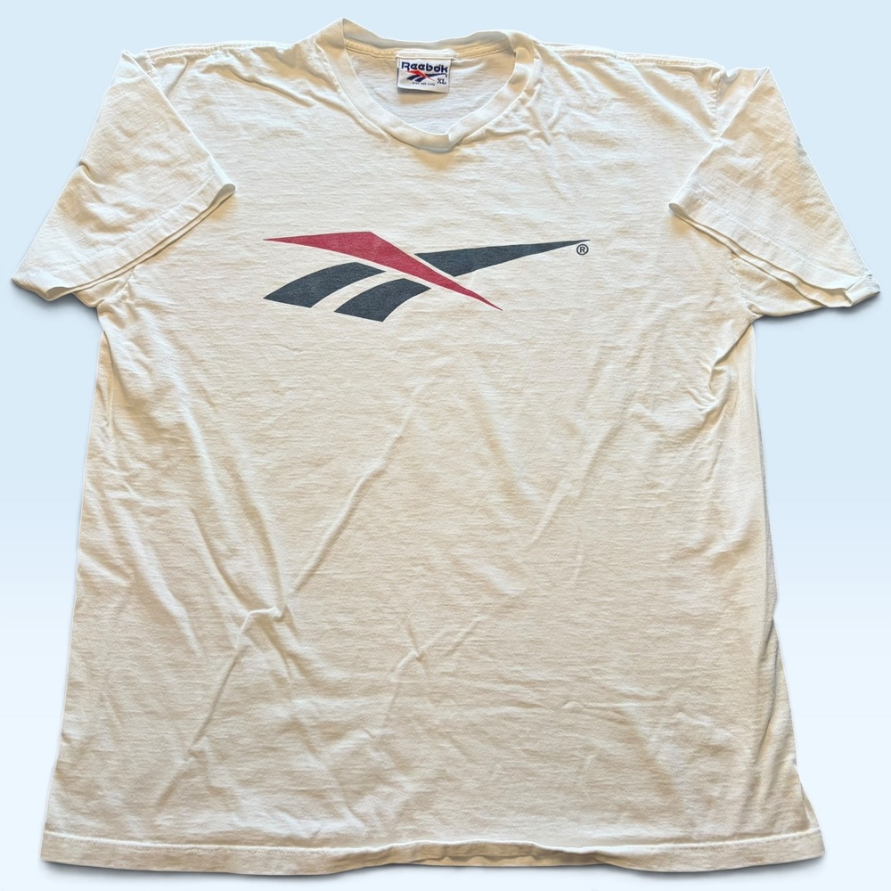 Reebok Shirt Mens XL White Vector Logo Tee T-Shirt Athletic Crewneck Cotton